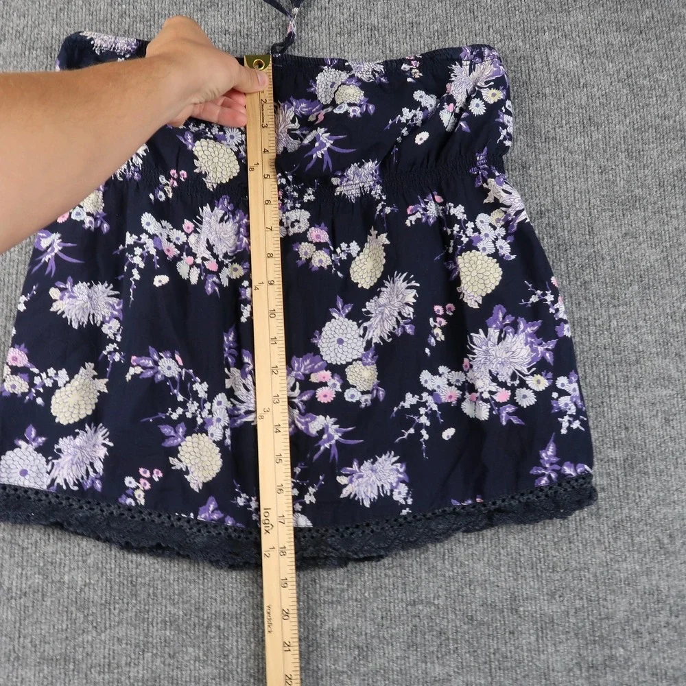 BB Dakota Top Womens XL Navy Blue Purple Floral Print Halter Cotton Summer Boho - Picture 4 of 11